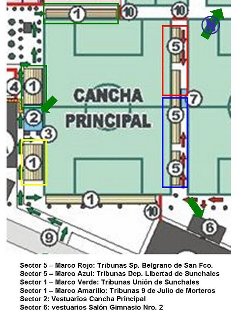Detalles de las ubicaciones de las parcialidades en el estadio (Prensa Unión).
