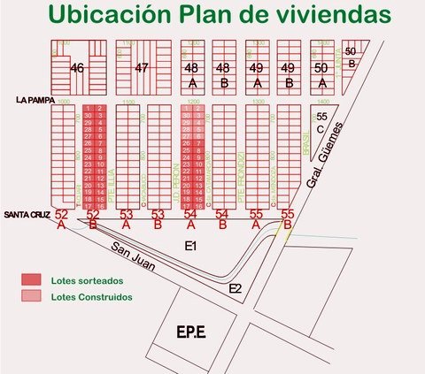El plano con la ubicación de las viviendas que han sido sorteadas (prensa municipal).