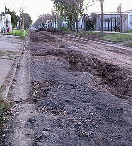 Calle Alem, la tercera en repavimentarse.