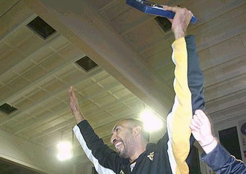 El Chino festejando la última Sudamericana (Diego Rosso).