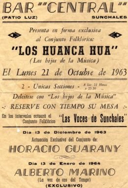 Uno de los afiches de convocatoria del bar Central, con la programación de artistas a visitarlo.