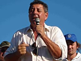 El dirigente, en pleno discurso (Edgardo Porporatto).