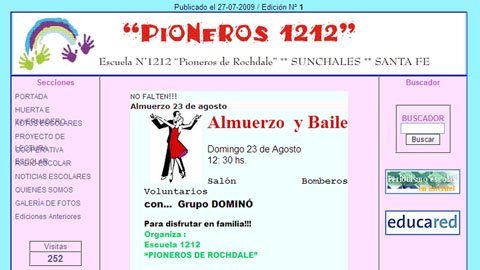 Imagen de la portada del diario digital presentado por la escuela Pioneros.