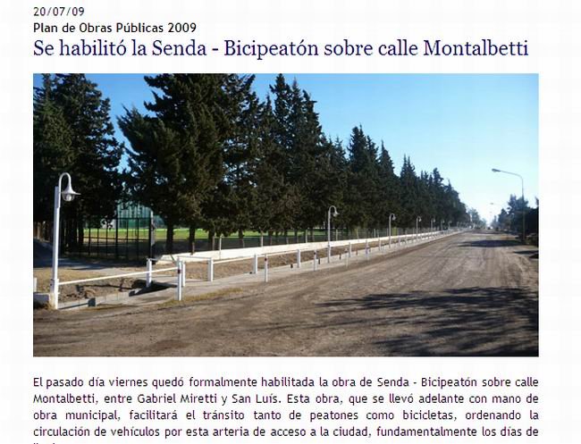 Así se promocionaba la senda de calle Montalbetti en la web municipal.