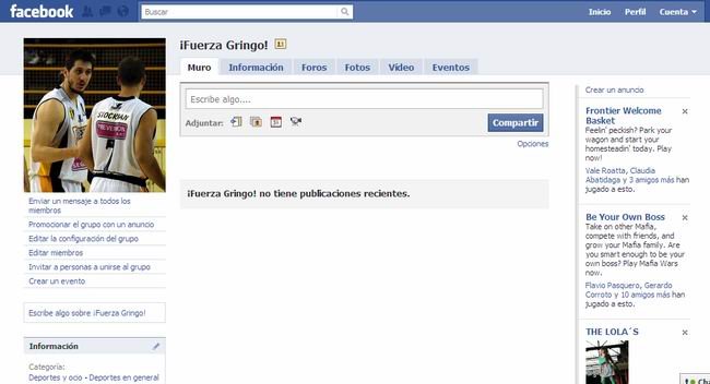 Impresión de pantalla del grupo que hemos creado en Facebook.