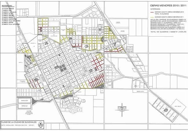 PlanoCordonCuneta650 Plano de la ciudad con las obras de mejoras a ejecutar (Prensa Municipalidad).
