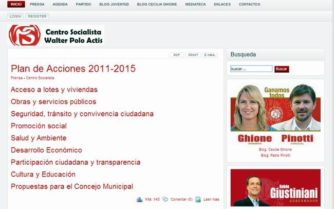 La web socialista desde donde promueven la plataforma de Cecilia Ghione.