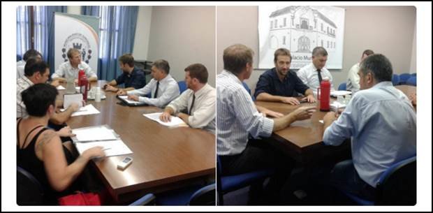 Dos de los momentos de la reunión de seguridad (Twitter Galfrascoli).